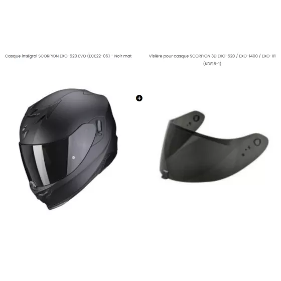 Pack Casque intégral Scorpion EXO-520 full black (noir mat + visiére fumée)