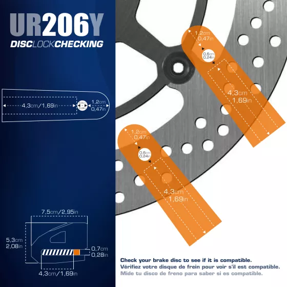Bloque disque URBAN Security UR206Y axe 6mm pour scooters et motos avec câble de rappel