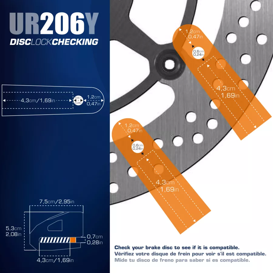Bloque disque URBAN Security UR206Y axe 6mm pour scooters et motos avec câble de rappel