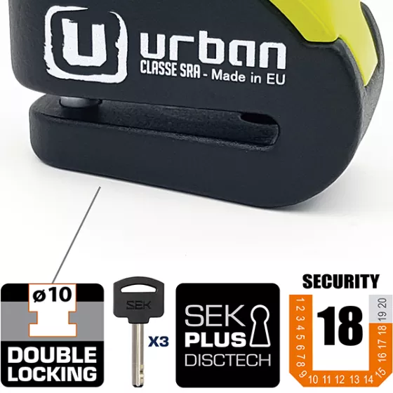 Bremsscheibenschloss Alarm URBAN Security Anti-Diebstahl SRA 10 mm Achse Hi-Tech Alarm