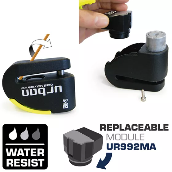 Bremsscheibenschloss Alarm URBAN Security Anti-Diebstahl SRA 10 mm Achse Hi-Tech Alarm
