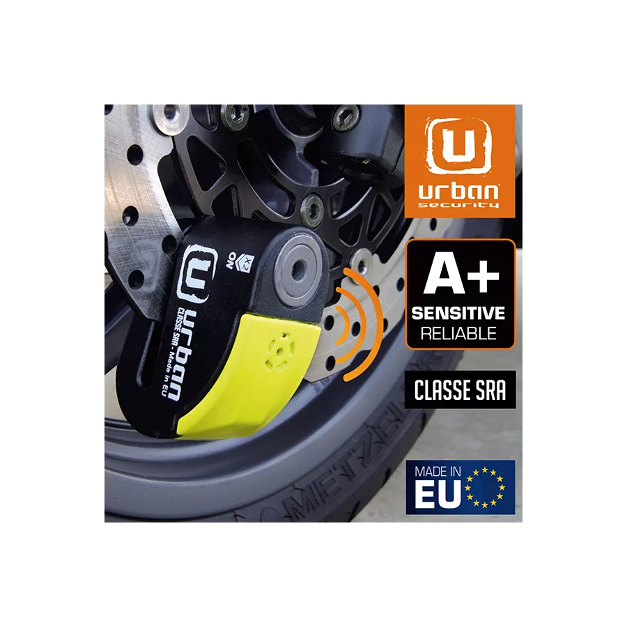 Bloque disque Alarme URBAN Security UR10 Antivol SRA axe 10 mm Hi-Tech Alarme avec câble de rappel