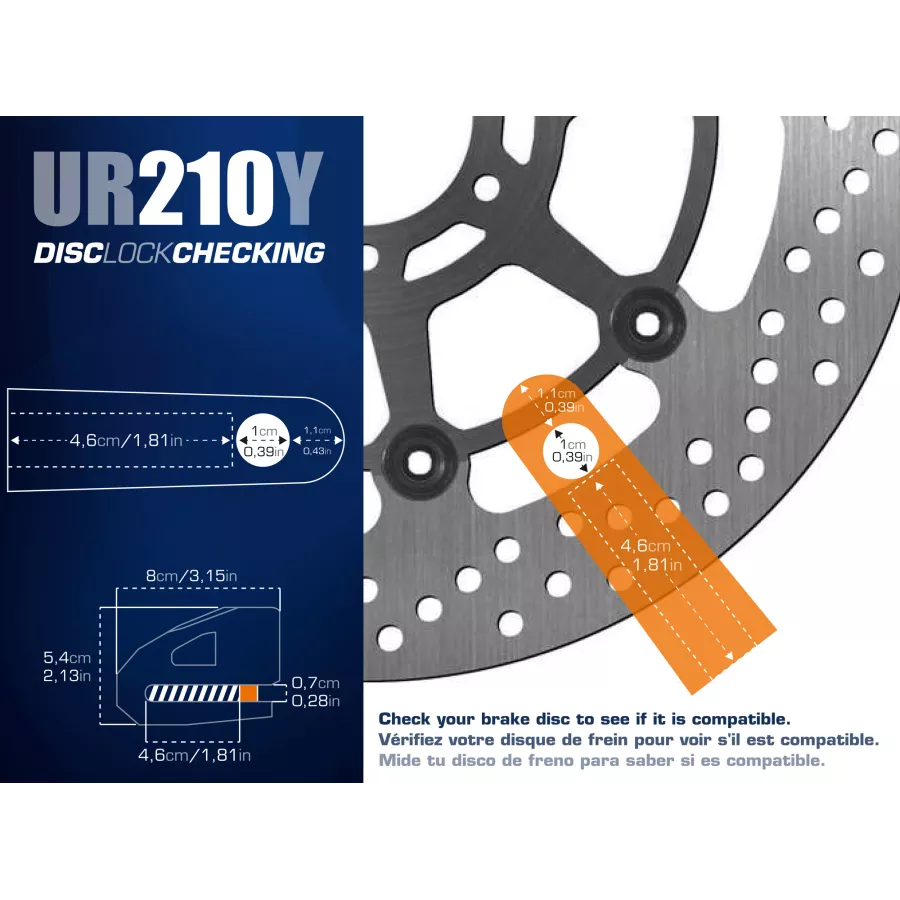 URBAN Security Bremsscheibenschloss SRA geprüft 10 mm Achse mit Rückholkabel