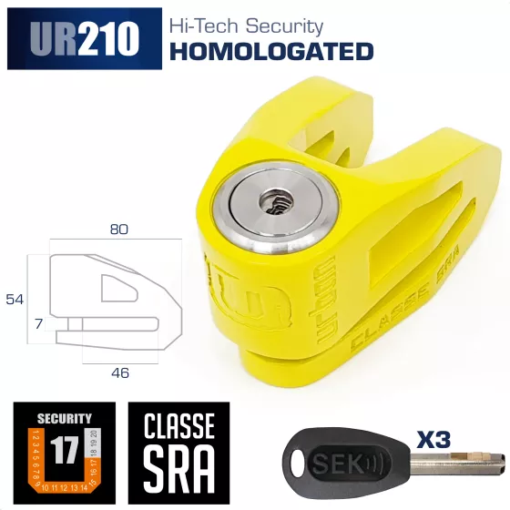URBAN Security Bremsscheibenschloss SRA geprüft 10 mm Achse mit Rückholkabel