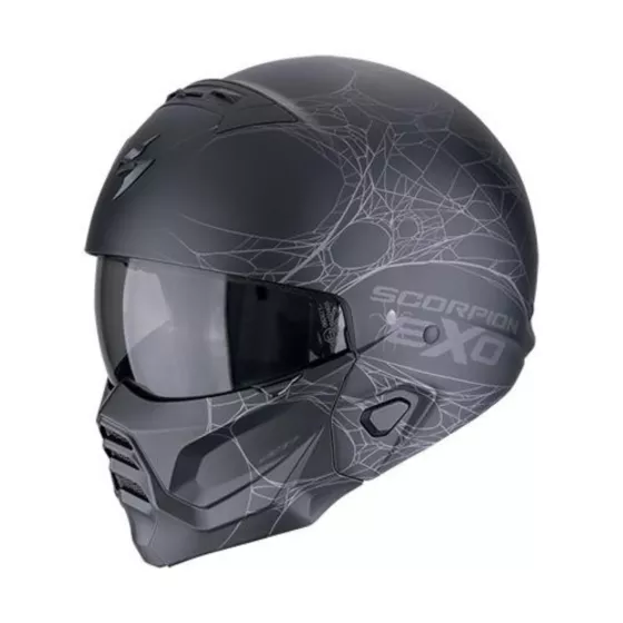 Casque jet Scorpion exo-combat 2 Spiderweb noir mat argent - degriffbike.ch