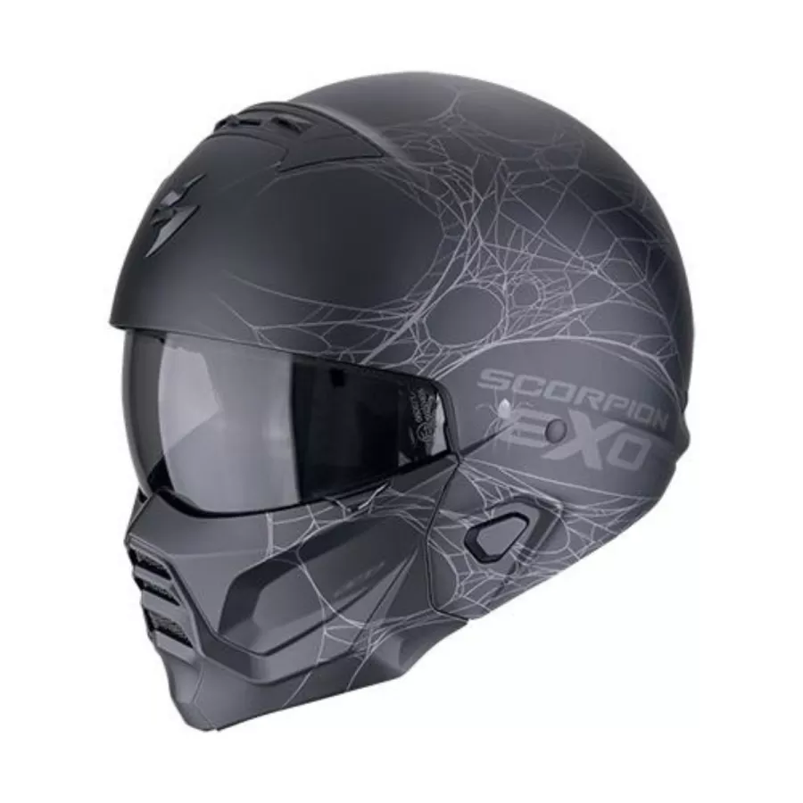 Casque jet Scorpion exo-combat 2 Spiderweb noir mat argent - degriffbike.ch