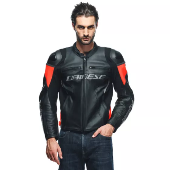 Veste cuir Dainese Racing 4 rouge noir - degriffbike.ch