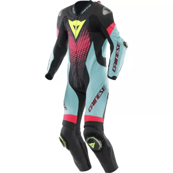 Combinaison cuir DAINESE LAGUNA SECA 6 Perf. 1pce - Noir-Bleu-Fuchsia-Jaune fluo