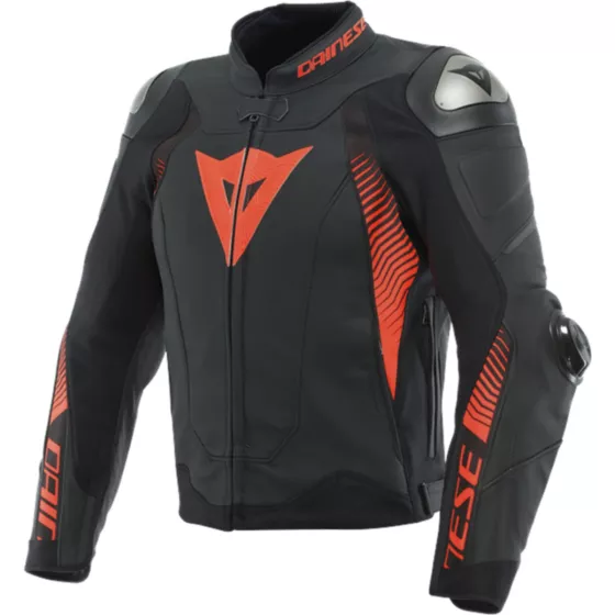 Veste cuir Dainese Super Speed 4 noir mat rouge fluo
