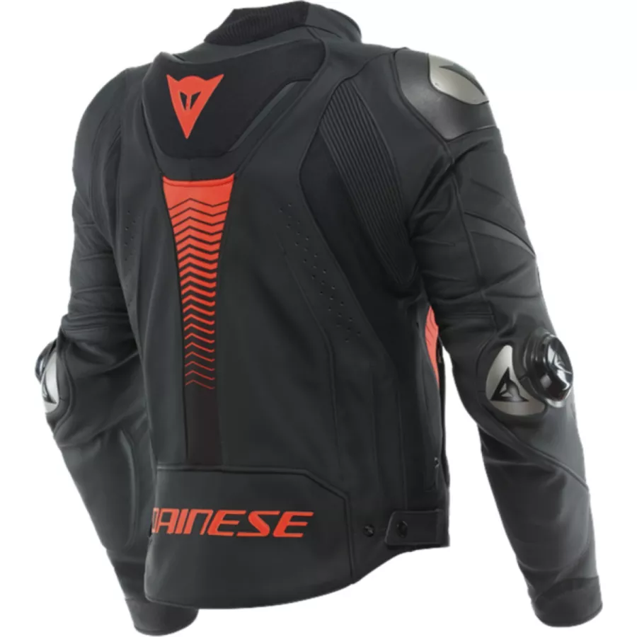 Veste cuir Dainese Super Speed 4 noir mat rouge fluo