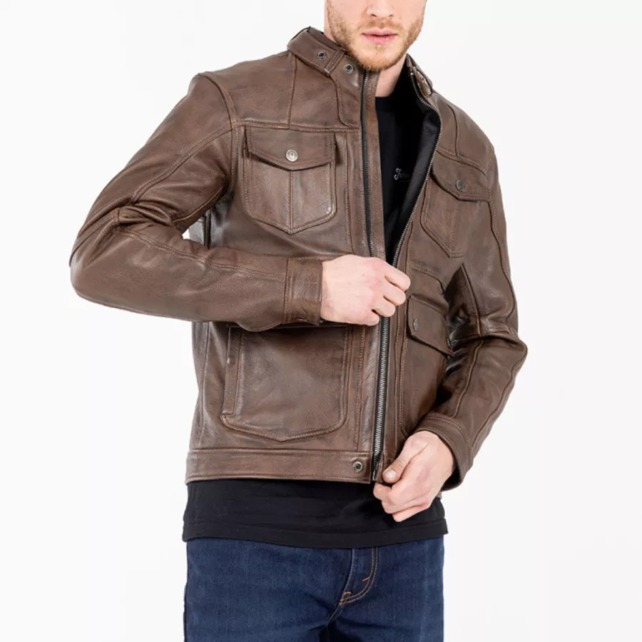 Veste cuir John Doe drifter marron - degriffbike.ch