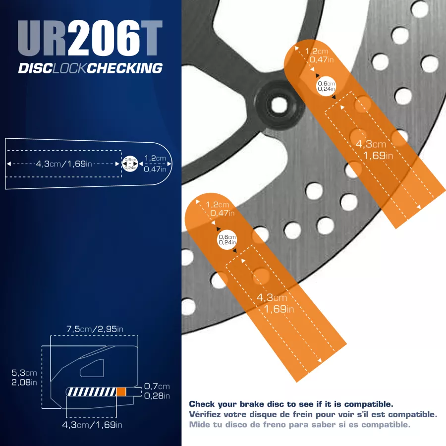 Bloque disque URBAN Security axe 6 mm + câble de rappel