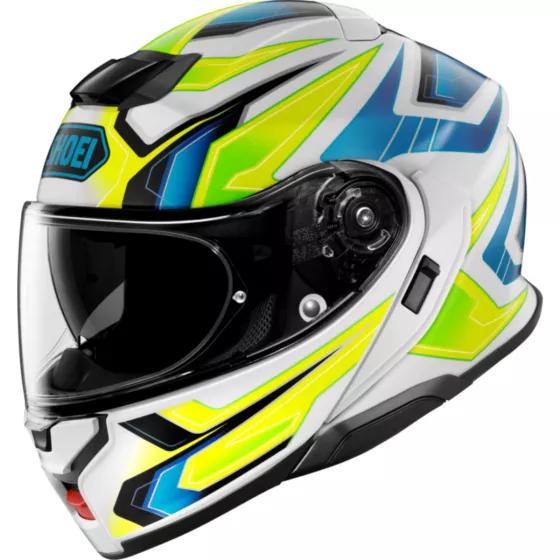 Casque modulable Shoei Neotec 3 Anthem TC-3 (ECE22.06) blanc bleu jaune neon - degriffbike.ch