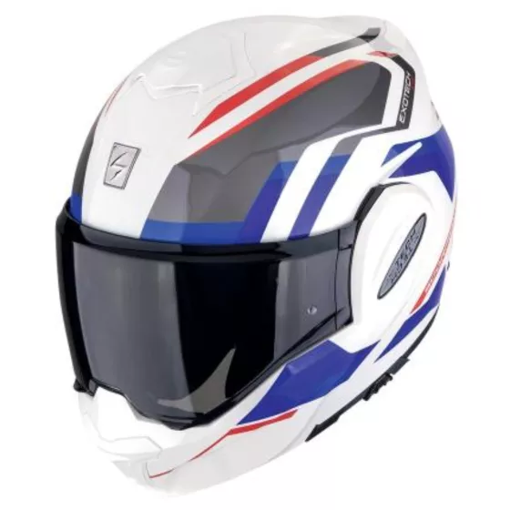 casque modulable Scorpion Exo-Tech Evo Furio blanc rouge bleu - degriffbike.ch