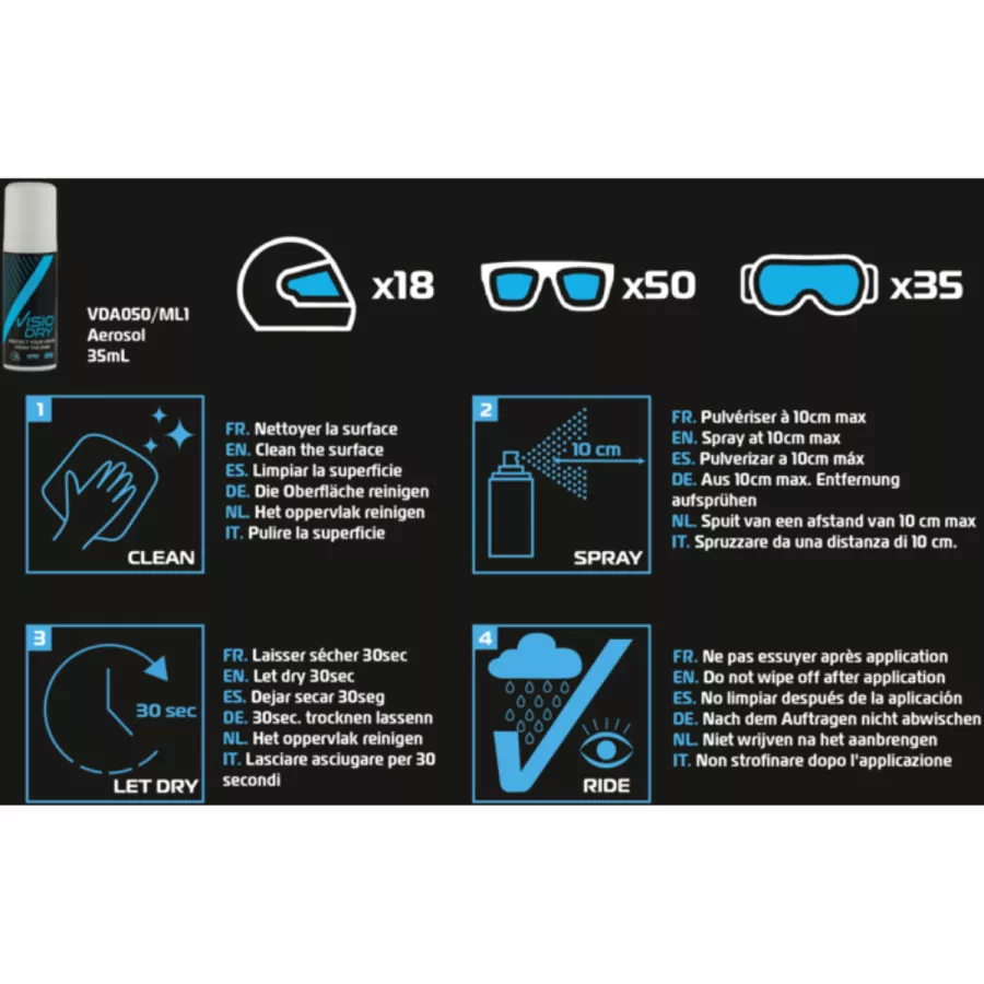 Déperlant pour visières VISIODRY Spray 75ml