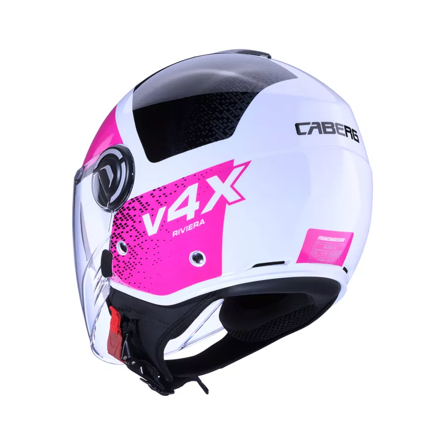 Casque jet caberg riviera V4X Alpha blanc‑noir‑fuchsia - degriffbike.ch