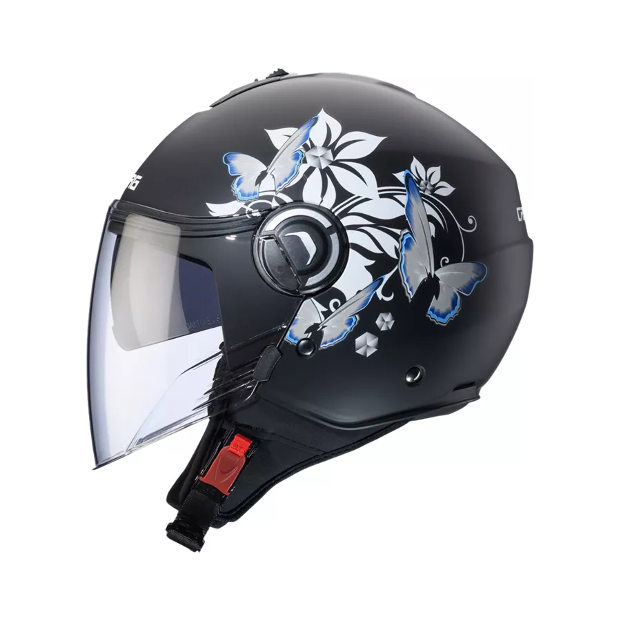 Casque jet caberg riviera V4X Mia noir mat-blanc‑gris vue latérale