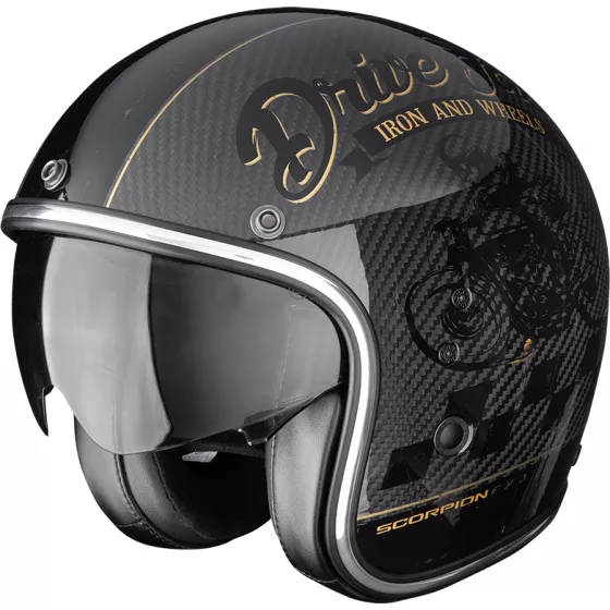 Scorpion Jethelm Belfast Evo Carbon Zippy – Schwarz & Gold