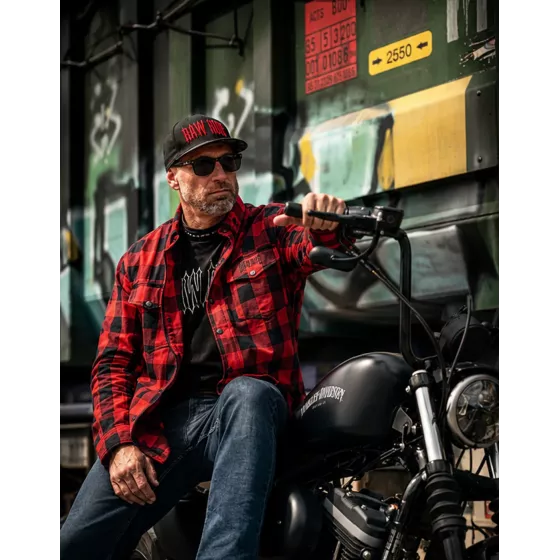 Chemise flanelle biker Raw Ride Casual à carreaux - Rouge-Noir | Degriffbike