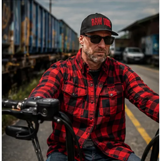 Chemise flanelle biker Raw Ride Casual à carreaux - Rouge-Noir degriffbike.ch