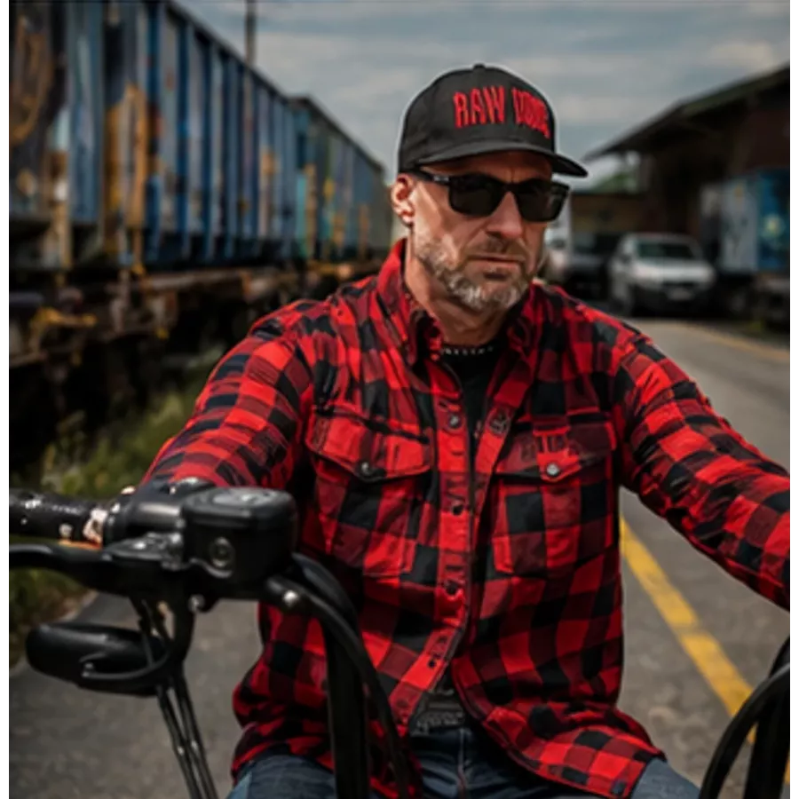 Chemise flanelle biker Raw Ride Casual à carreaux - Rouge-Noir degriffbike.ch