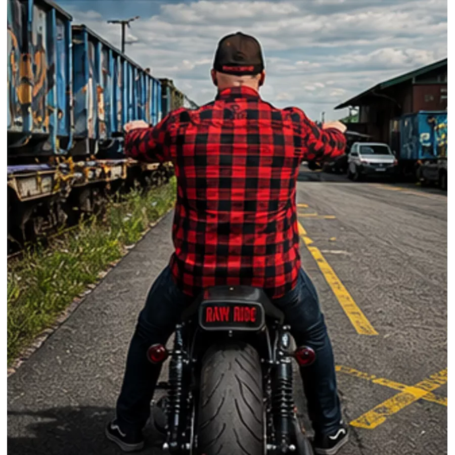 Chemise flanelle biker Raw Ride Casual à carreaux - Rouge-Noir degriffbike.ch