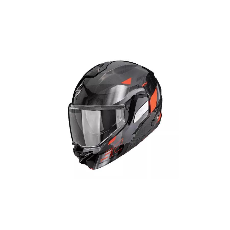 Casque modulable SCORPION EXO-TECH II CARBON DRIFT Noir-Argent-Rouge