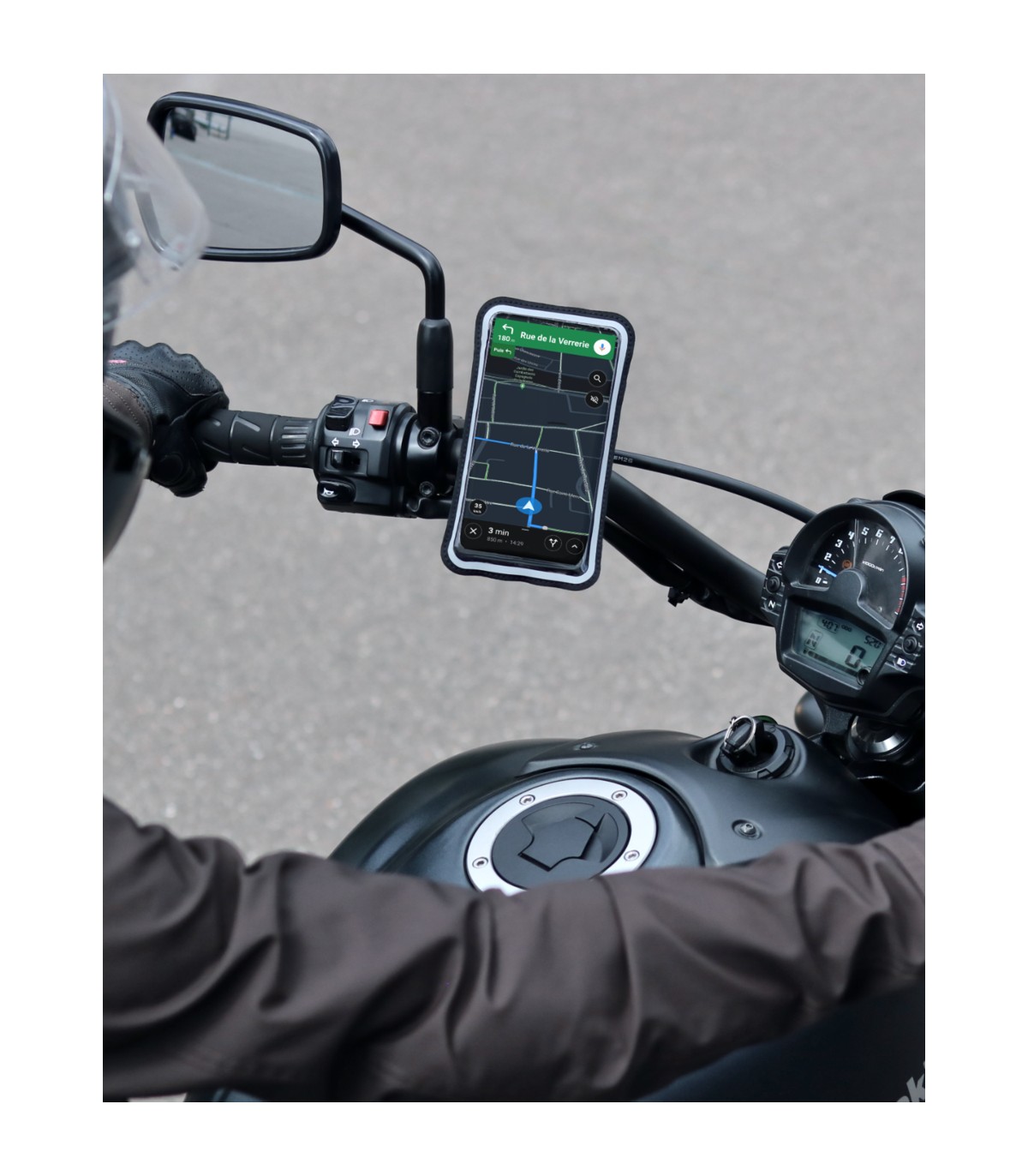 Support téléphone pour moto vissé sur guidon Shapeheart avec pochette